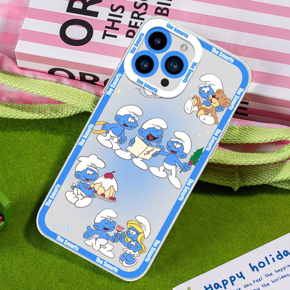 Cartoon The S-Smurfs For iphone 11 12 13 14 15 16 Mini Plus Pro Max Transparent Shell