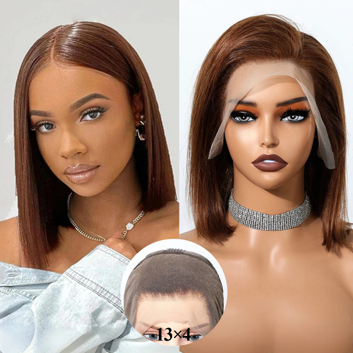 

13x4 Transparent Lace Frontal Wigs 100% Remy Human Hair Wig Brown Bob Lace Front Human Hair for Women Short Straight Daily Hairs