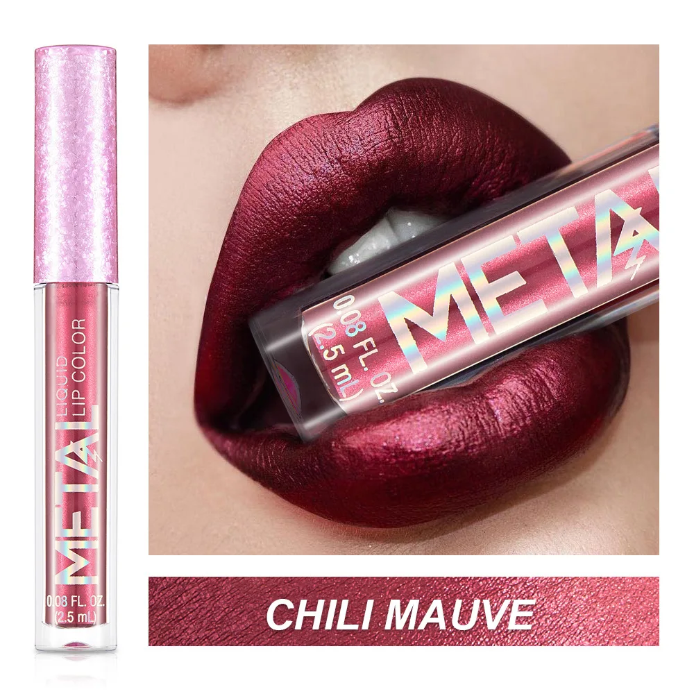 Metallic Glitter Liquid Lipstick Makeup 12 Colors Waterproof Lasting Glitter Lip Gloss Shiny Shimmer Lip Tint Party Lips Makeup