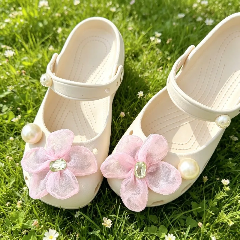 Original Shoe Charms Set Women Pink Cherry Blossoms Corc Pack Retro Fashion Flowing Ballet Shoe Decorations DIY Shoe Accessories