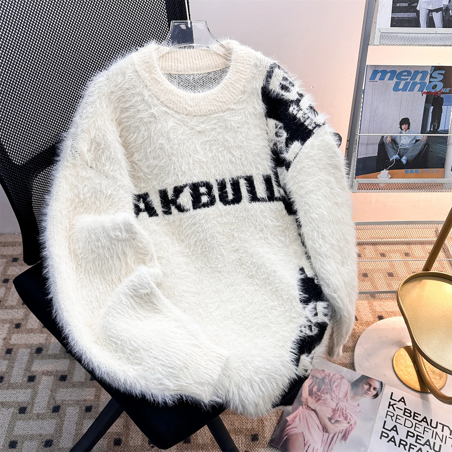 

Американский утепленный вязаный свитер для мужчин, осенне-зимний, свободного кроя, парный, вязаный базовый джемпер