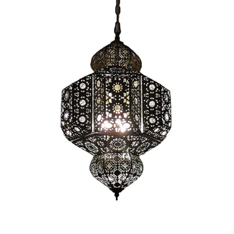 Moroccan Exotic Vintage Industrial Pendant Light LED E27 Hollow Carved Iron Art Decorative Hanging Lamp Bedroom Restaurant Hotel