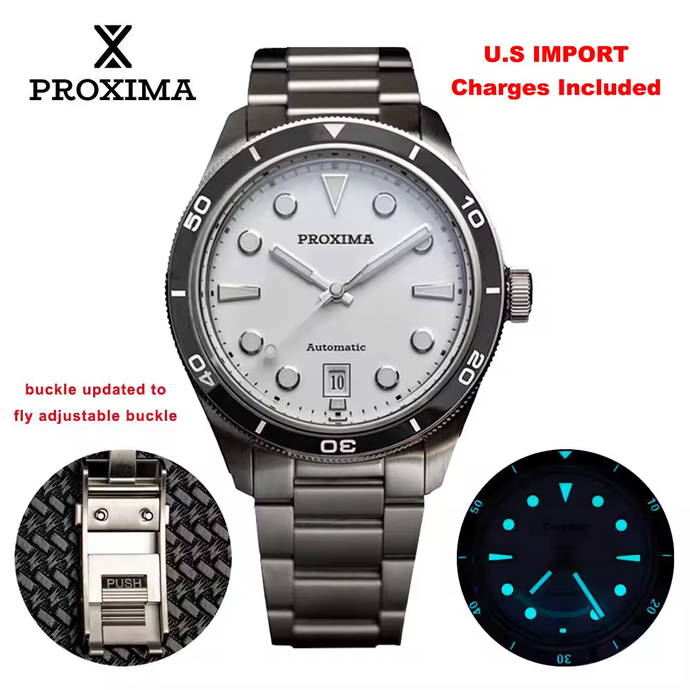 Próxima PX1697 39mm reloj para hombre esfera esmaltada blanca burbuja zafiro PT5000 SW200 relojes mecánicos automáticos Vintage 20Bar luminoso