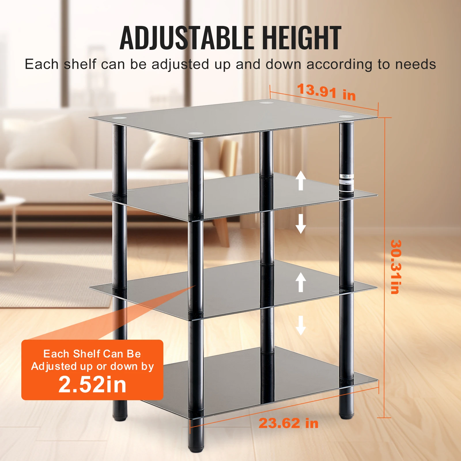VEVOR Scaffale Portaoggetti Multimediale per Dischi Vinile Giradischi Vinile, Supporto Multimediale Audio-video 4 Ripiani in Vetro Temperato per Attrezzatura di Videogiochi, Mobiletto Portaoggetti