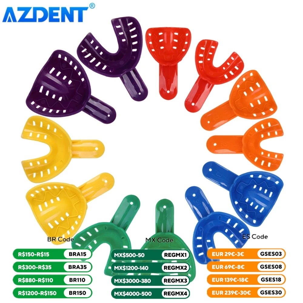 12PCS/Kit AZDENT Dental Impression Trays Plastic Teeth Holder Trays Tools Autoclavable for Childrens Adults Small Middle Large