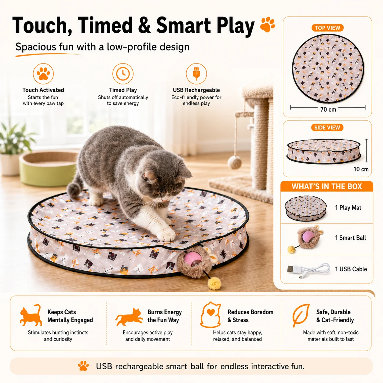 Cat Hunting Toy Set Electric Cat Ball Toy Chasing and Hunting Pet Toy with Lights USB Rechargeable Kitten Supplies Pet Supplies
