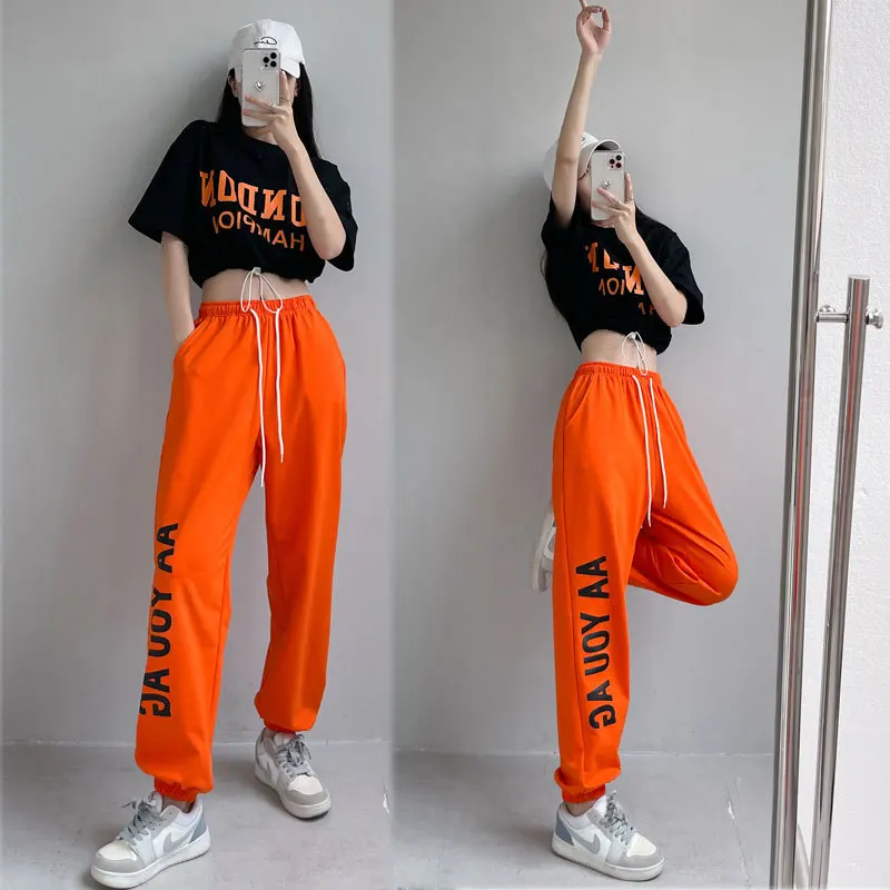 

Adult Hip Hop Clothing Black Tops Orange Pants Casual Overalls Street Dance Wear Jazz Performance Clothes Hip Hop Dance Costumes