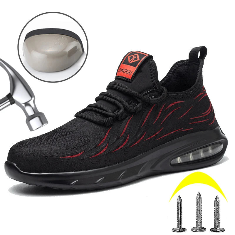 

Men Air Cushion Safety Shoes Indestructible Anti Smash Safety Shoes Steel Toe Work Boots Male Security Protective Shoes Sneakers