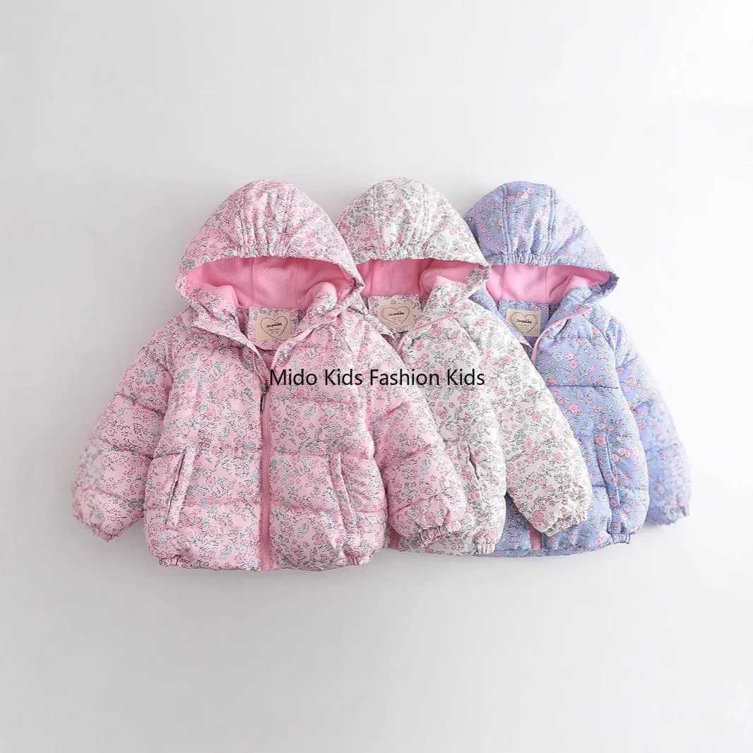 

Хлопковая куртка для девочек от 1 до 12 лет, зимняя короткая детская хлопковая одежда с цветочным принтом и принтом сокровищ, 100-150 см