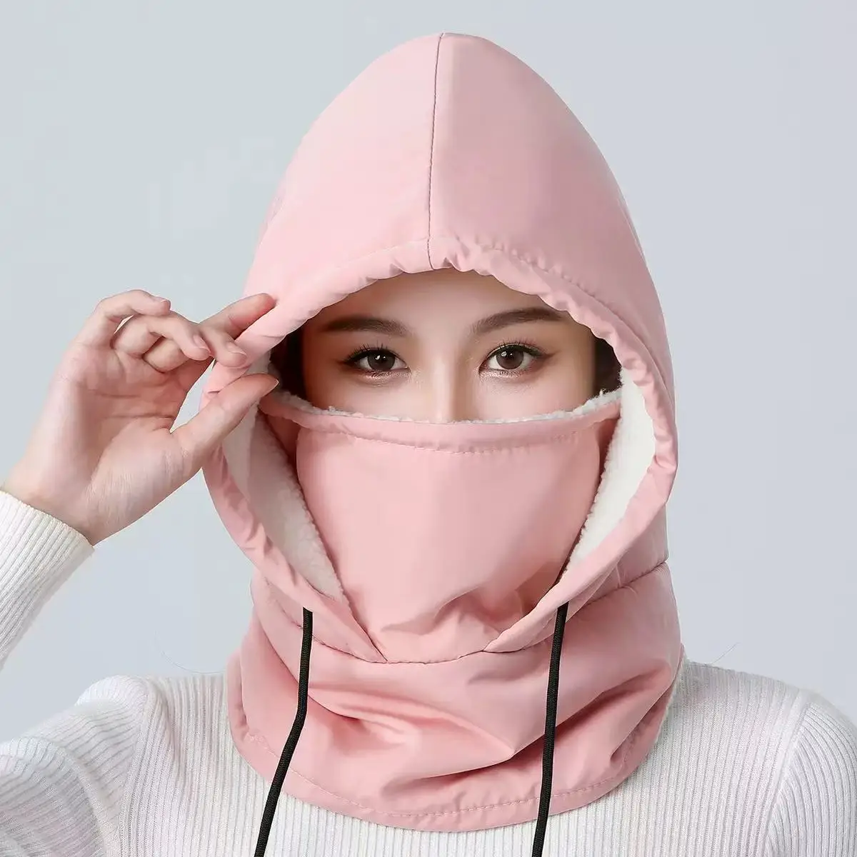 Outdoor Winter Waterproof, Warm, Breathable Scarf, Windproof Face Mask, Men's and Women's Cycling with Fluffy Hat