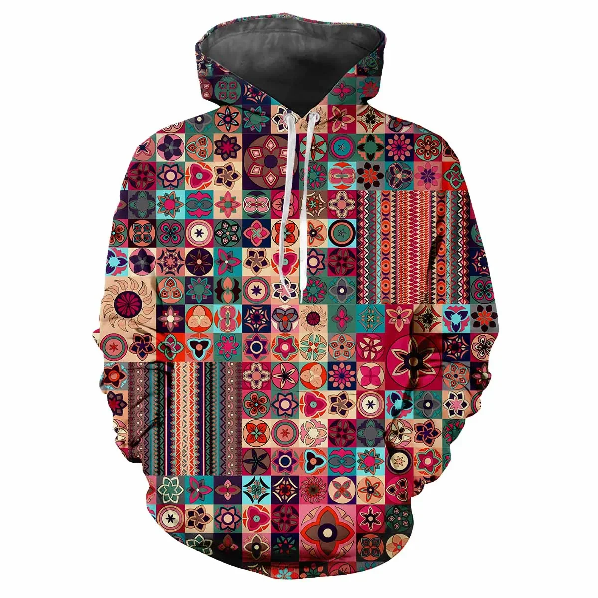 Fashionable plaid pattern men's hoodie casual digital printing hip-hop personality thick fleece fabric hooded long sleeved top