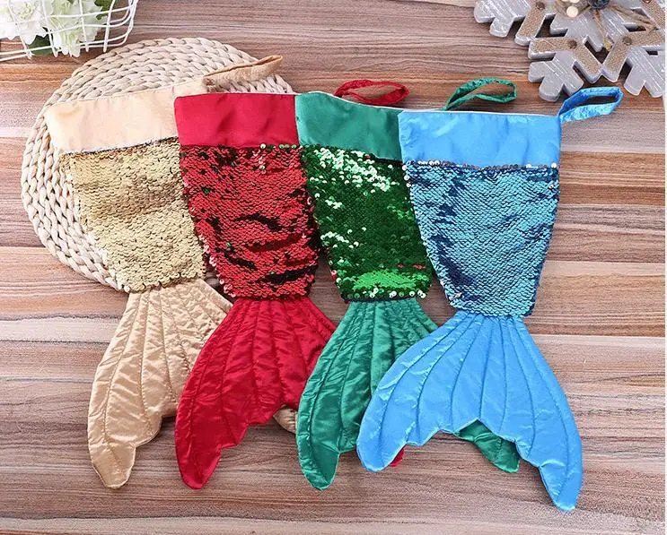 New Bling Bling Mermaid Christmas Stockings Christmas Decorations Santa Claus Socks Xmas Gift Bags Christmas Socks Wholesale