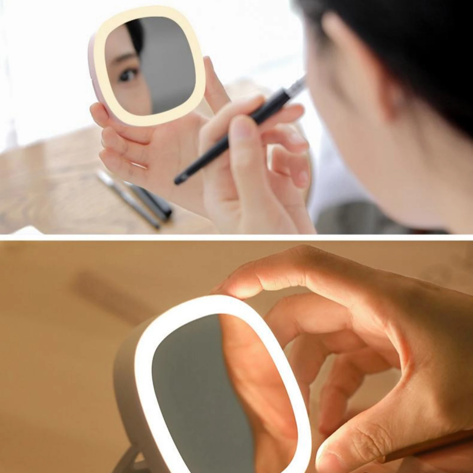 Lighted Makeup Mirror Portable Mini LED Light Make Up Mirror Tri-fold Illuminating Folding Power Bank Makeup Mirror