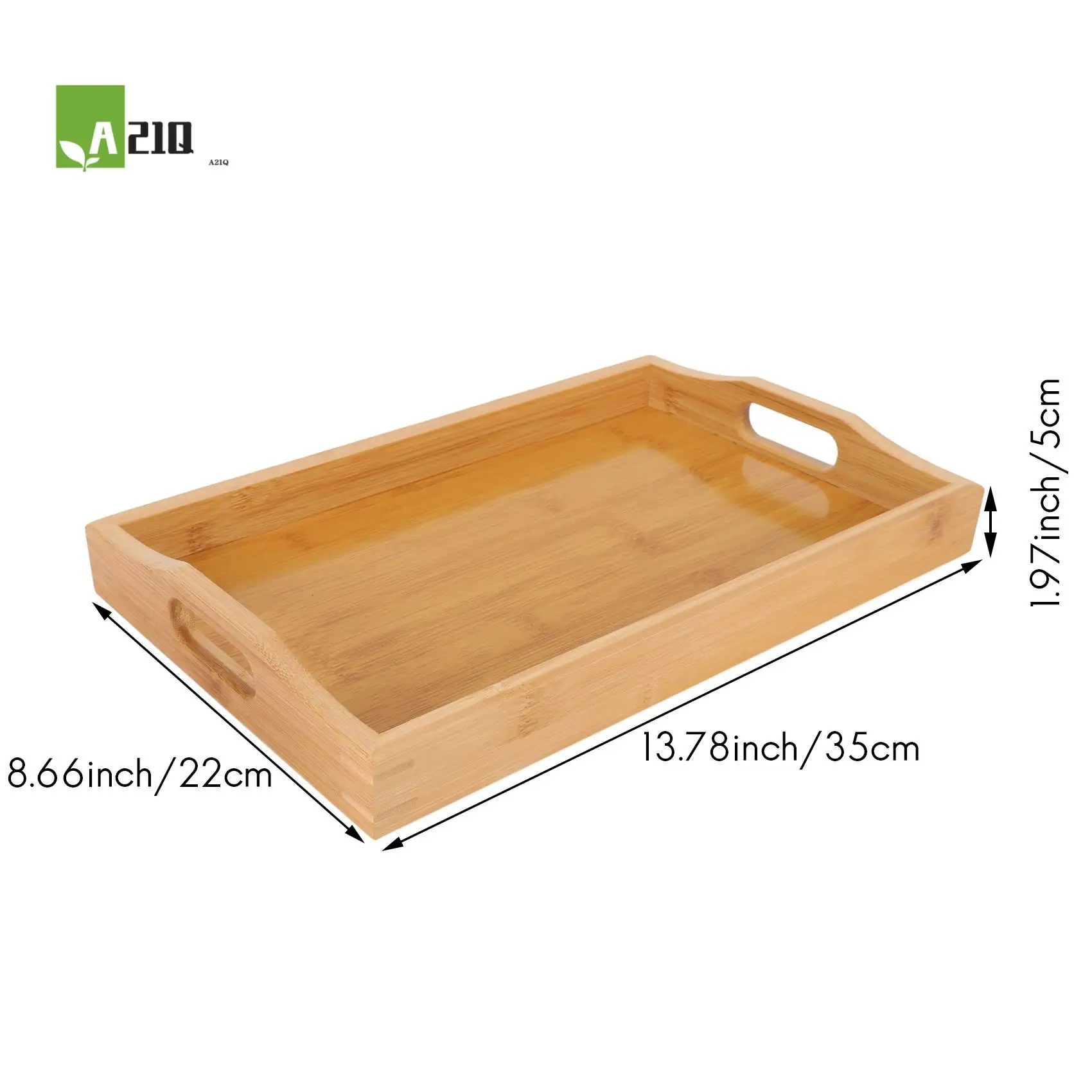 

A21Q -Serving Tray Bamboo - Wooden Tray With Handles - Great For Dinner Trays, Tea Tray, Bar Tray, Breakfast Tray, Or Any Food T