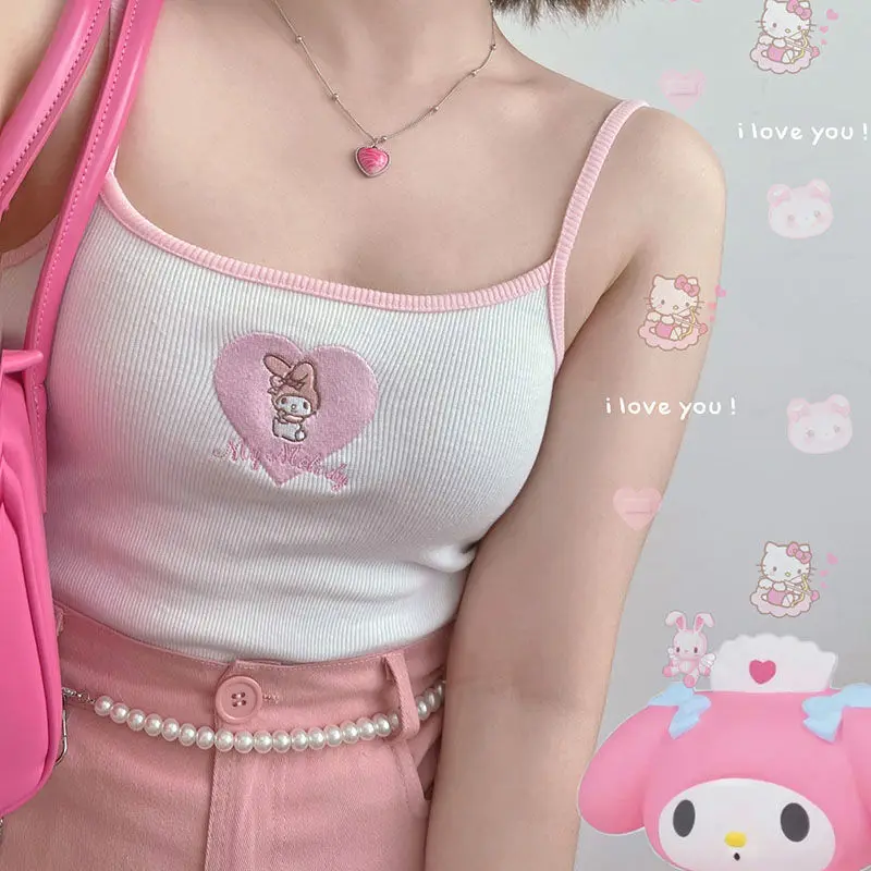 

Sanrioed Mymelody The New Sweet and Embroidery Slim Fit with A Small Sling Inside A Short Vest That Can Be Worn Outside