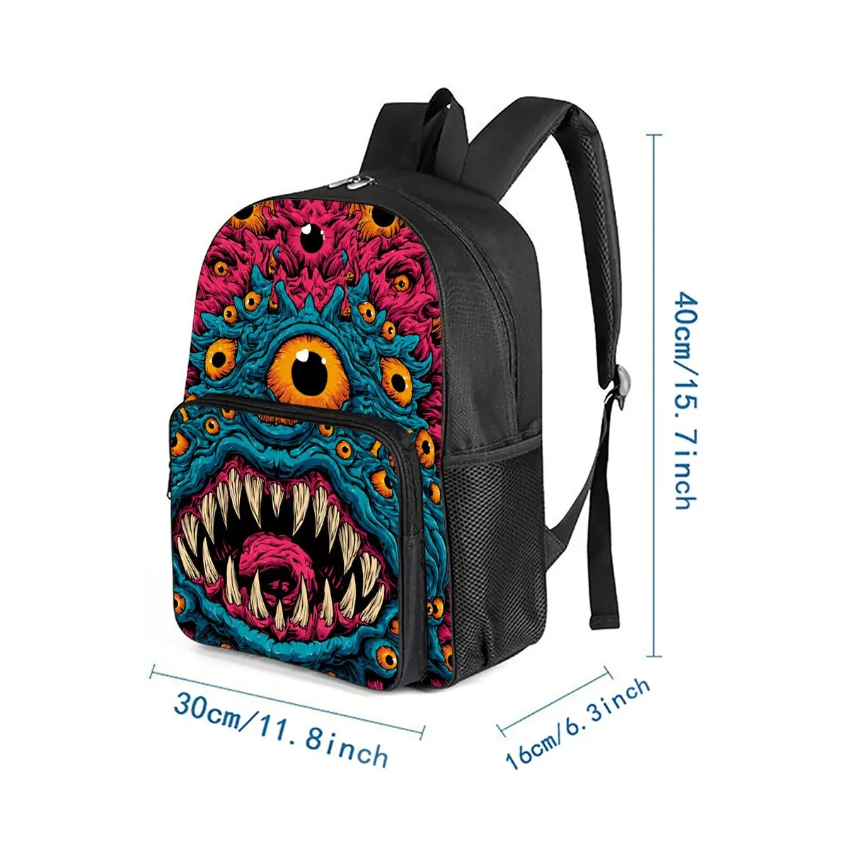 One Eyed Monster Print Square Front Pocket Backpack Large Capacity for Boy/Girls Best Gift 2D  Cartoon Children's School Bag