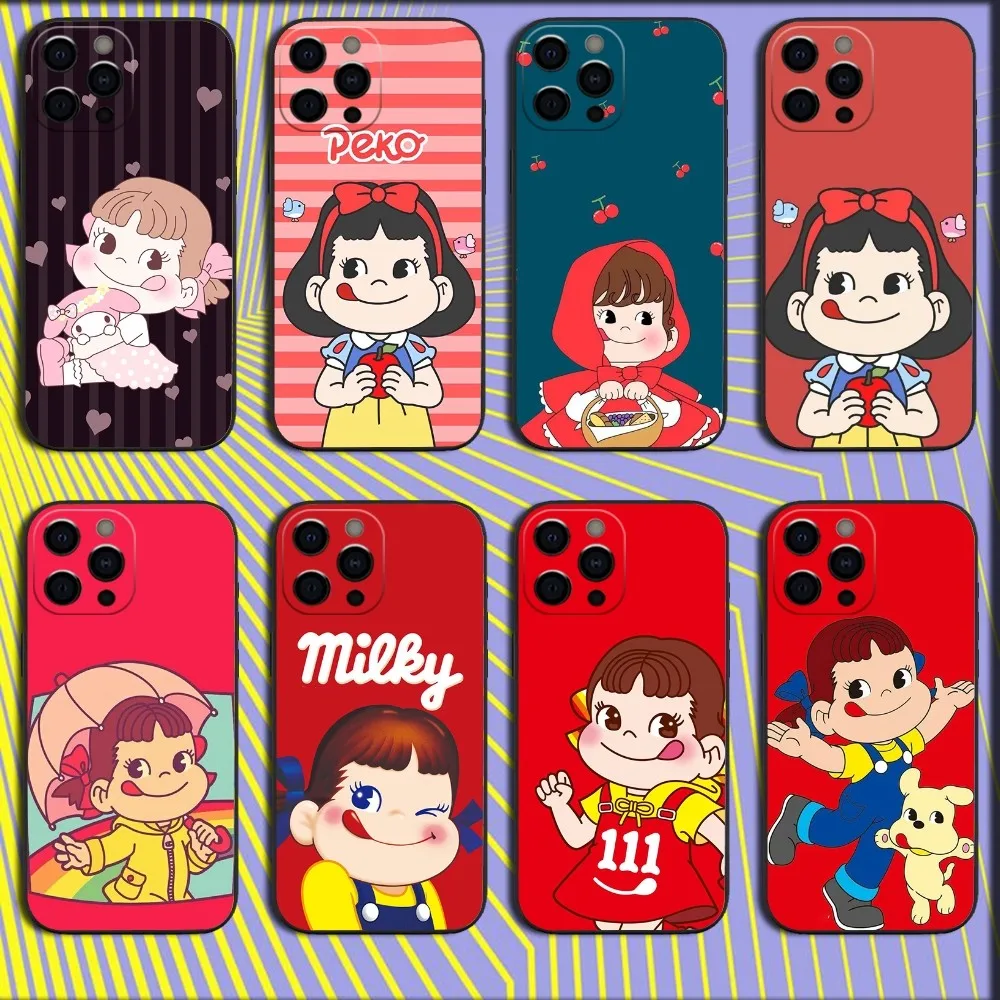 F-Fujiya Milky Peko-Chan Phone Case For iPhone 16,15,14,13,12,11,Pro,X,XS,Max,XR,Plus,Mini Soft Black Cover