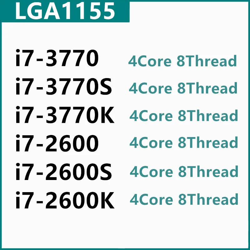 Ядро i7-3770 i7-3770S i7-3770K i7-2600 i7-2600S i7-2600K LGA1155