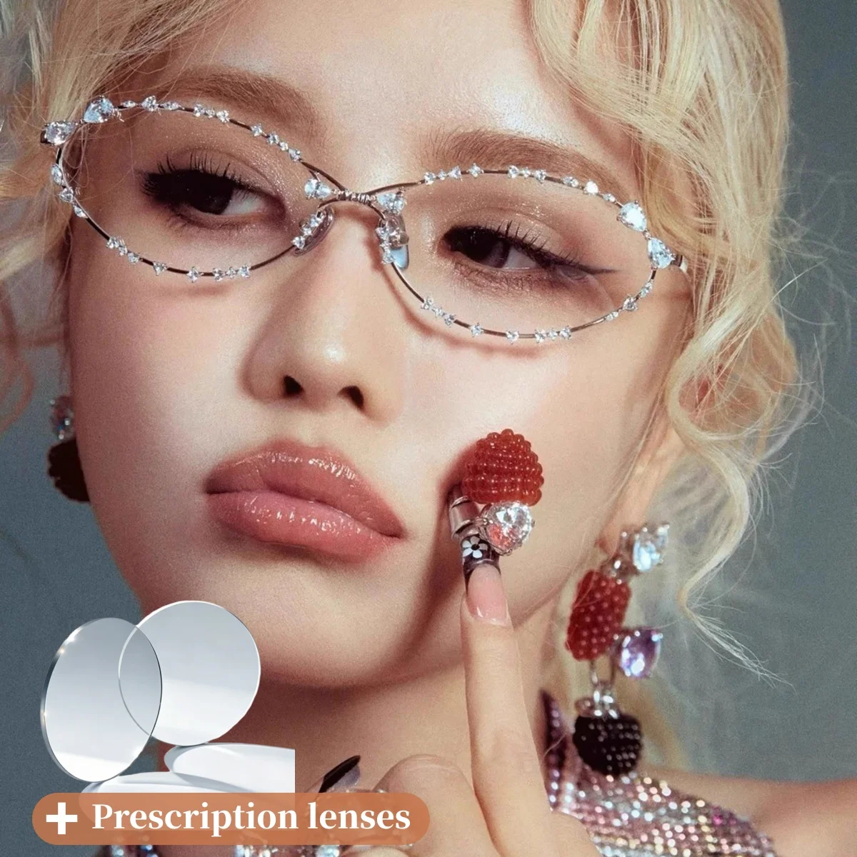 Guvina New Girl Woman Fashion Beauty Bow Glasses Diamond Shine Silver Eyewear Myopia Aspherical Lenses Myopia Hyperopia Glasses