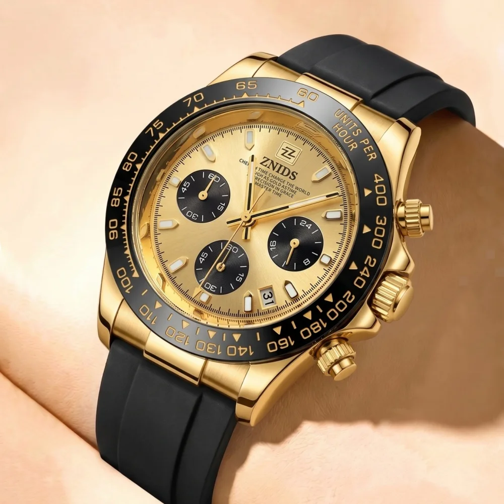 Men's Multifunctional Quartz Watch, Business Sports Waterproof Rubber Strap Wristwatch, Three-Eye Six-Hand Calendar Trendy Men's Watch, Versatile for Commuting, Light Luxury Men's Wristwatch