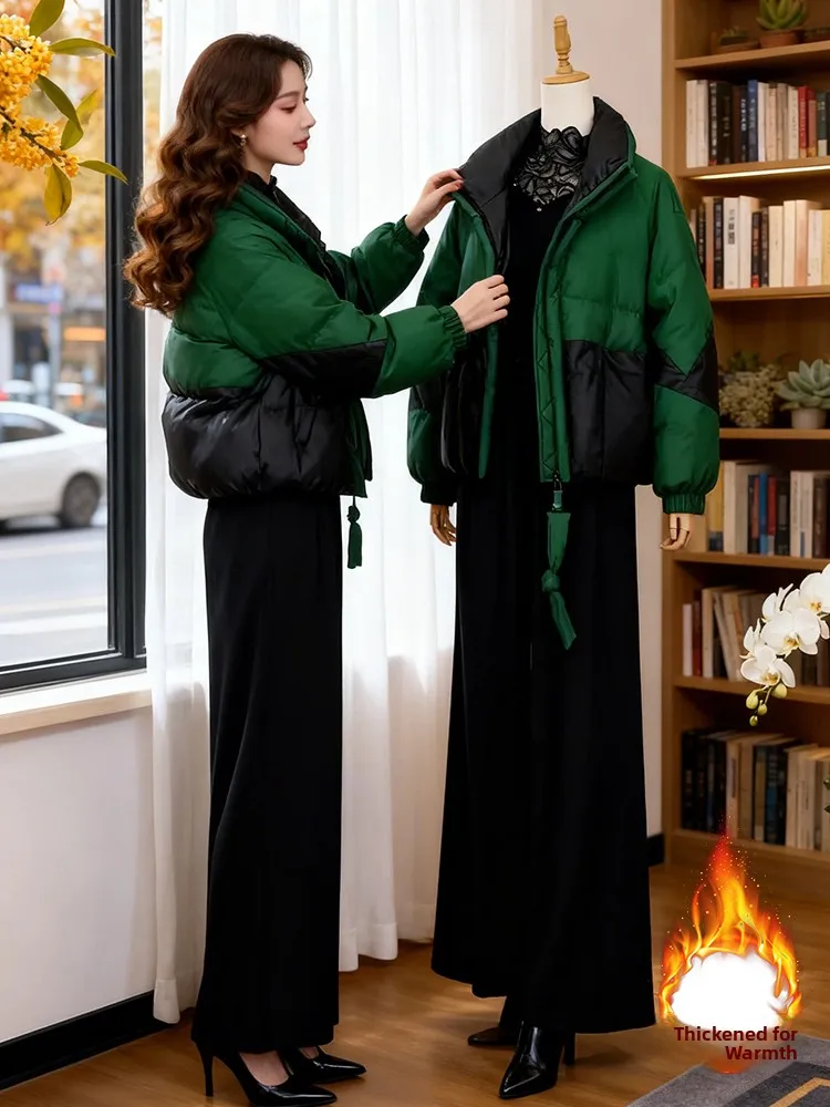 

Thiened down Cotton Jaet Women's Winter Warm Fce Lined Padded Coat Sli Commute Korean Sle Pure Color Zipper