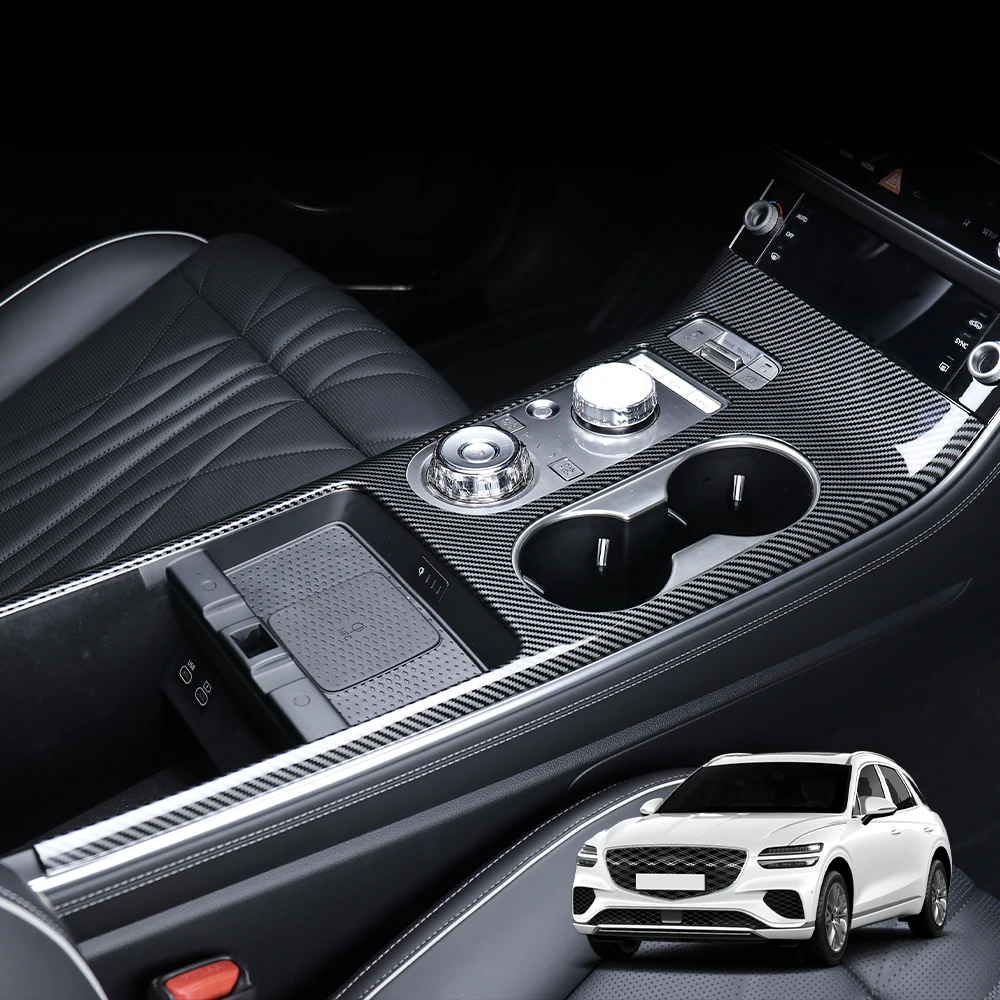 For Genesis GV70 2026 Car Tuning Carbon Fiber Black Central Console Gear Shift Window Button Rear Air Vent Cover Accessories LHD