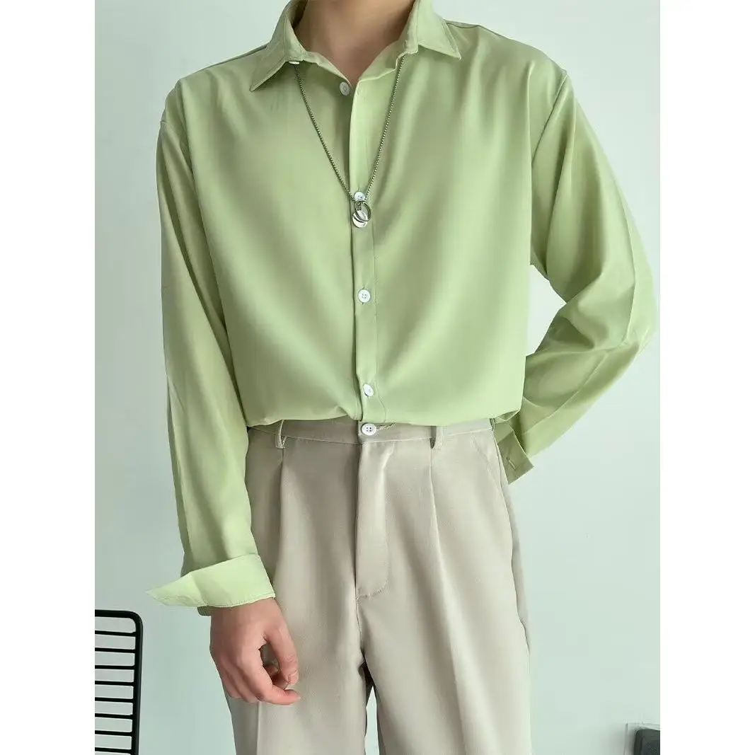 

Мужская свободная рубашка из ледяного шелка, винтажная, белая, повседневная, драпированная, не требующая глажки, летняя