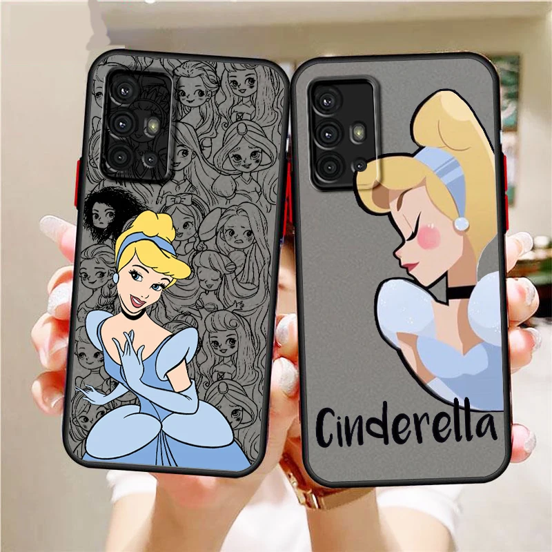 

Princess Cinderella Disney For Samsung A53 A52 A33 A32 A51 A71 A21S A13 A73 A50 A22 A12 A72 5G Frosted Translucent Phone Case