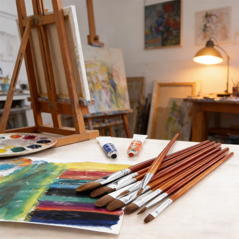 

Versatile High Quality Painting Brush Set 12pcs Weasel Hair Brushes in Hazel Shapes Long Birch Handle for Oil Acrylic Creation