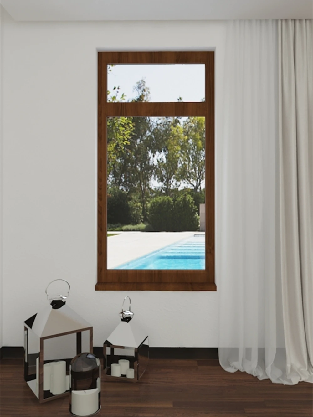 نافذة فيلا بتصميم مقوس مخصصة في الولايات المتحدة الأمريكية نافذة ثابتة على شكل قياسي من الألومنيوم والزجاج المقسى نافذة مقاومة للصوت مع شوايات