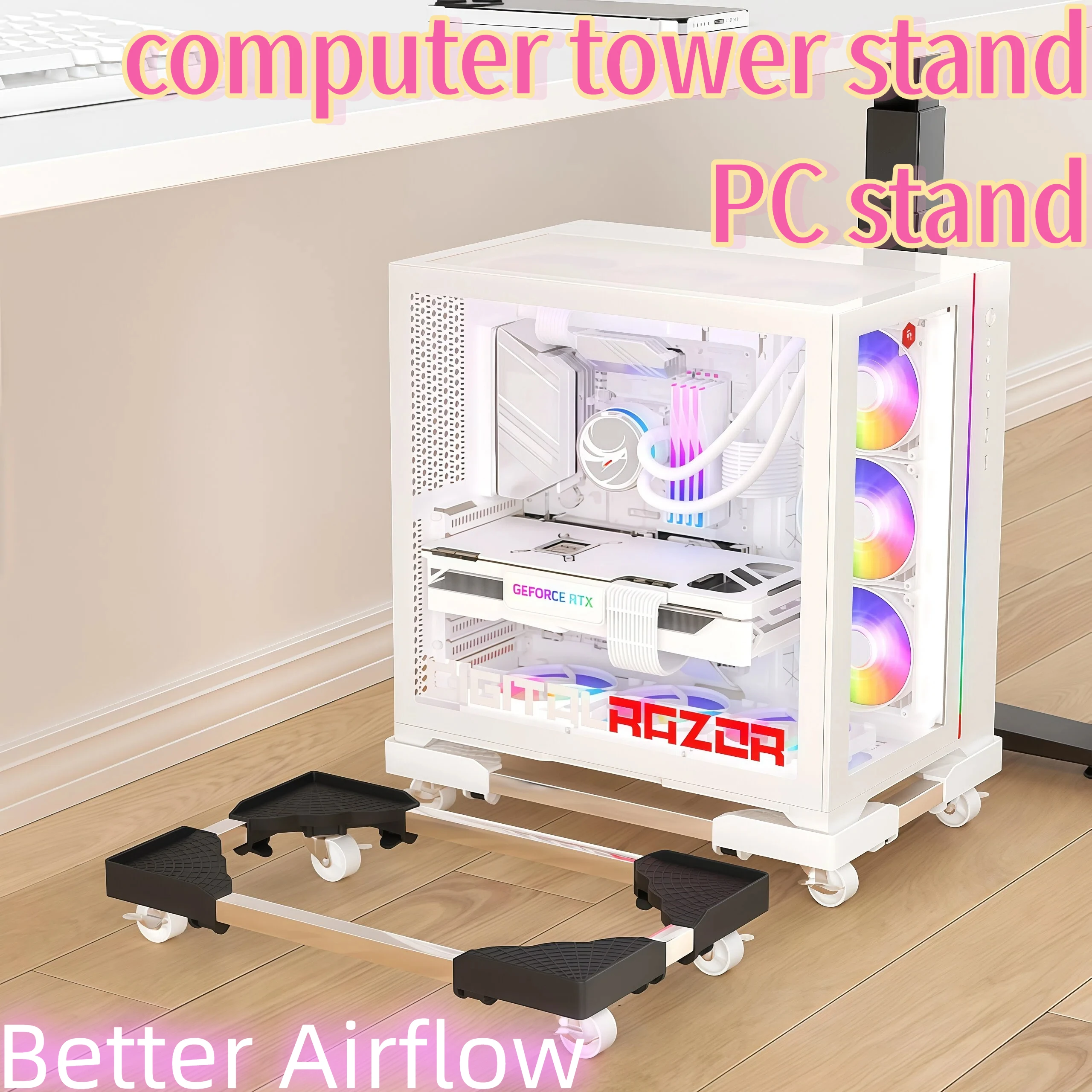 Computer Tower Stand for ASUS ROG Strix Helios Full Tower Case Adjustable CPU Holder with Locking Casters Ventilated