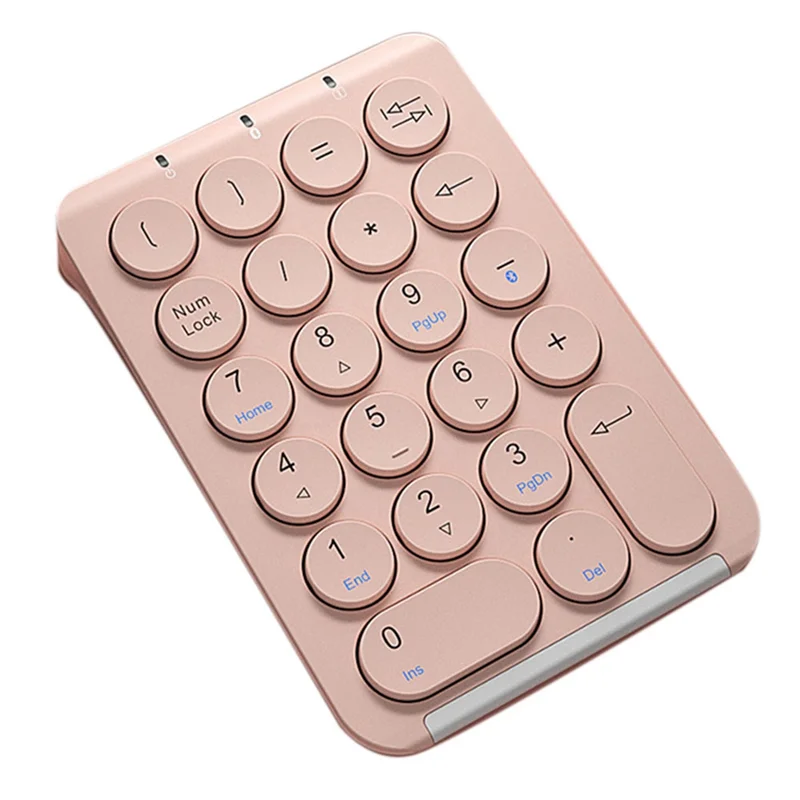 Wireless Number Pad Bluetooth Numeric Keypad Round Keycaps Numpad 22 Keys Rechargeable Number Keyboard(Pink)