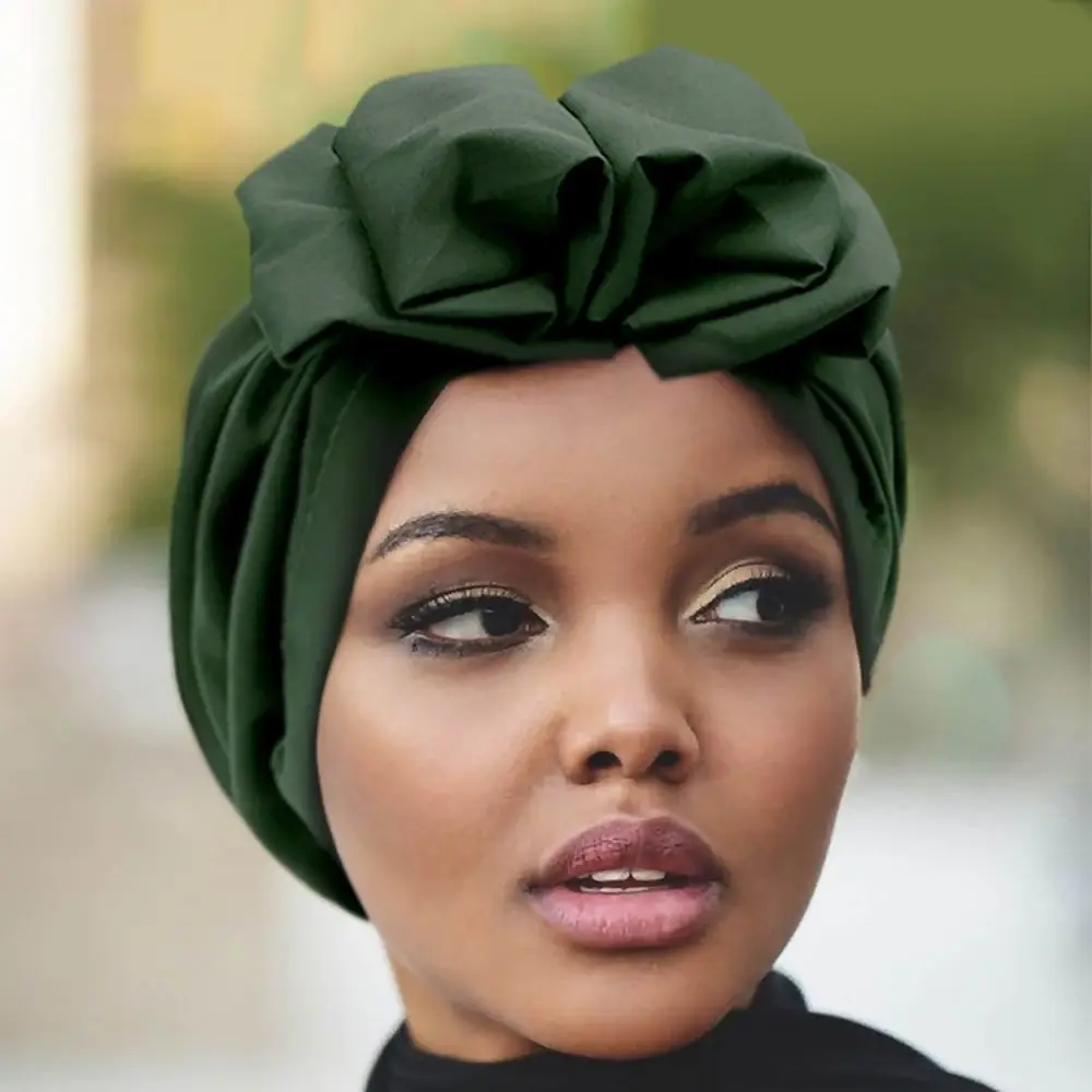 African Head Wraps Elegant Retro Turban for Women Muslim Headscarf Cap Soild Color Ladies Beanies Caps Muslim Headpiece