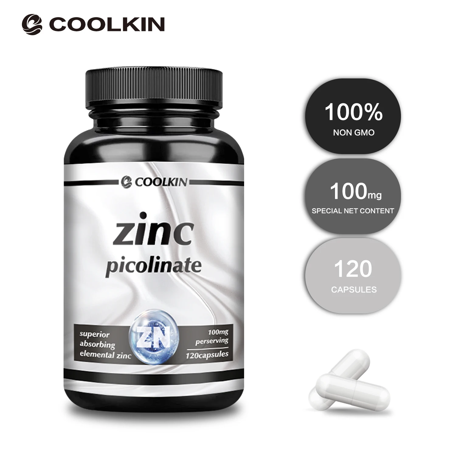 

Zinc Picolinate Capsules 100mg - Helps with Skin, Respiratory, Immune Health, Antioxidants