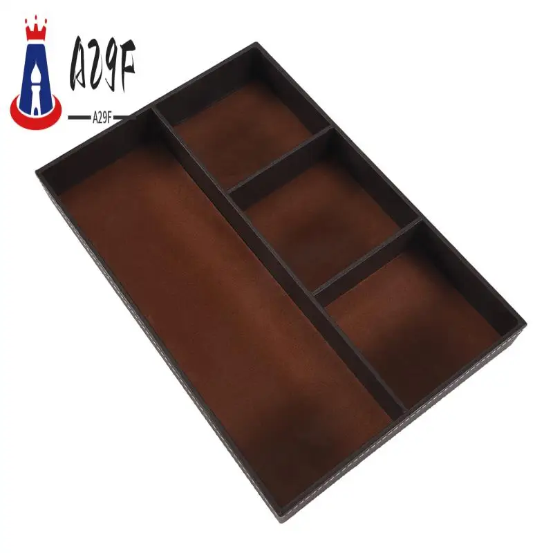 

A29F-4 Slots Desk Drawer Organizer, Pu Leather Drawer Storage Organizer Divider For Office Desk Supplies Value Collection And Ac