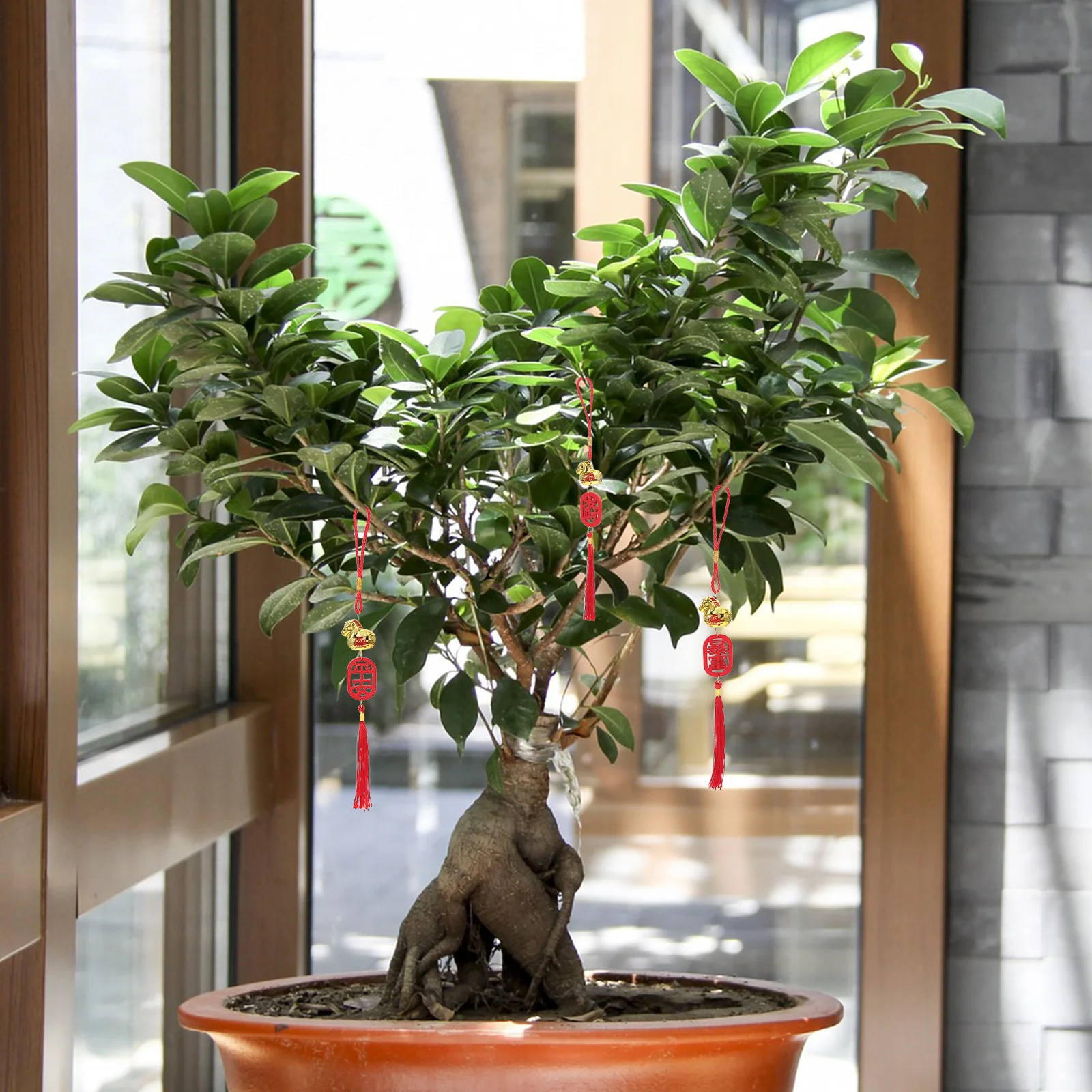 

5pcs Horse Year Wealth Hanging Decoration Wooden Chinese New Year Pendant For Bonsai Flowerpot Indoor Festival Decor Spring