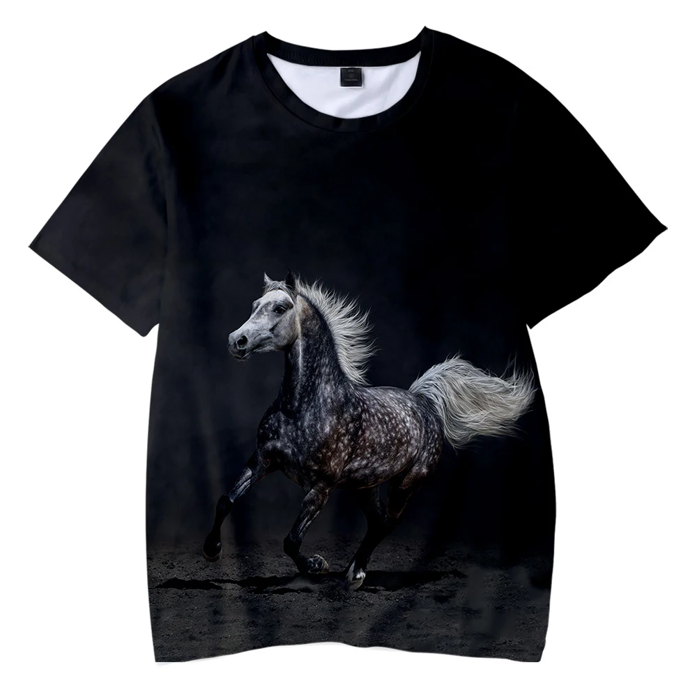 T-shirt à manches courtes pour hommes et femmes, T-shirt à col rond, T-shirt décontracté, Harajuku Streetshirt, Animal drôle, cheval imprimé en 3D, garçons et filles, été