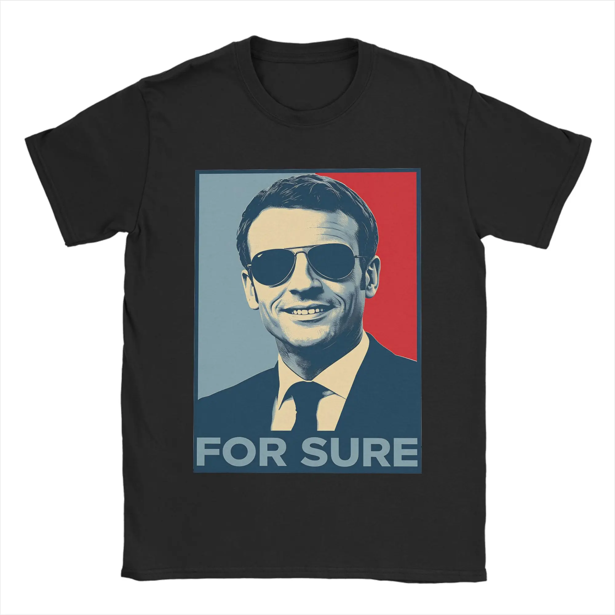 Funny For Sure Macron Glasses Meme T-Shirt Summer  Cotton T-Shirts For Men's Trendy Cool Custom DIY Tshirt Short-Sleeved Tees