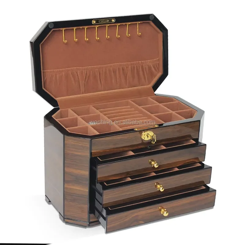 Luxury MDF Wood Jewelry Box Custom Necklace Ring Storage Organizer Display Case Watch Packaging Gift Box for Women Men Custom