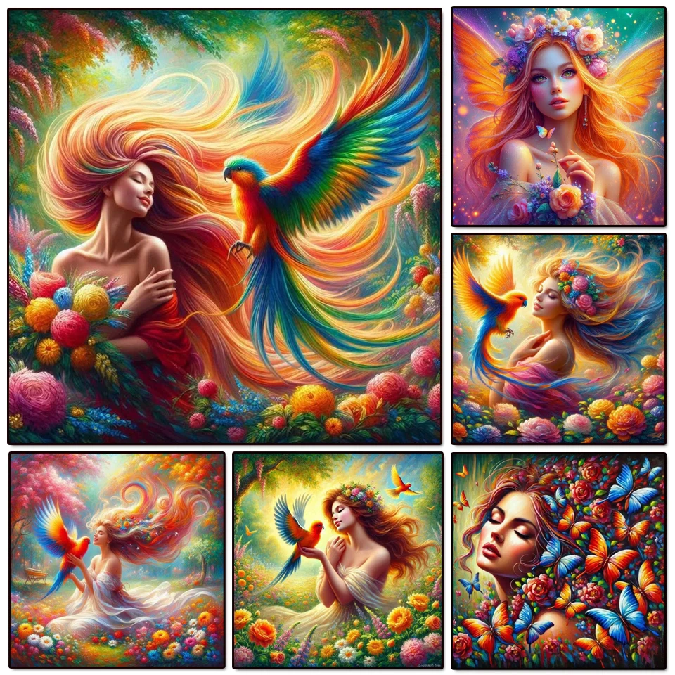 Diamant Stickerei Fee und Vogel Blumen Schmetterling Kreuzstich Kits Vollquadrat Mosaik 5D DIY Diamant Malerei Haus Dekor