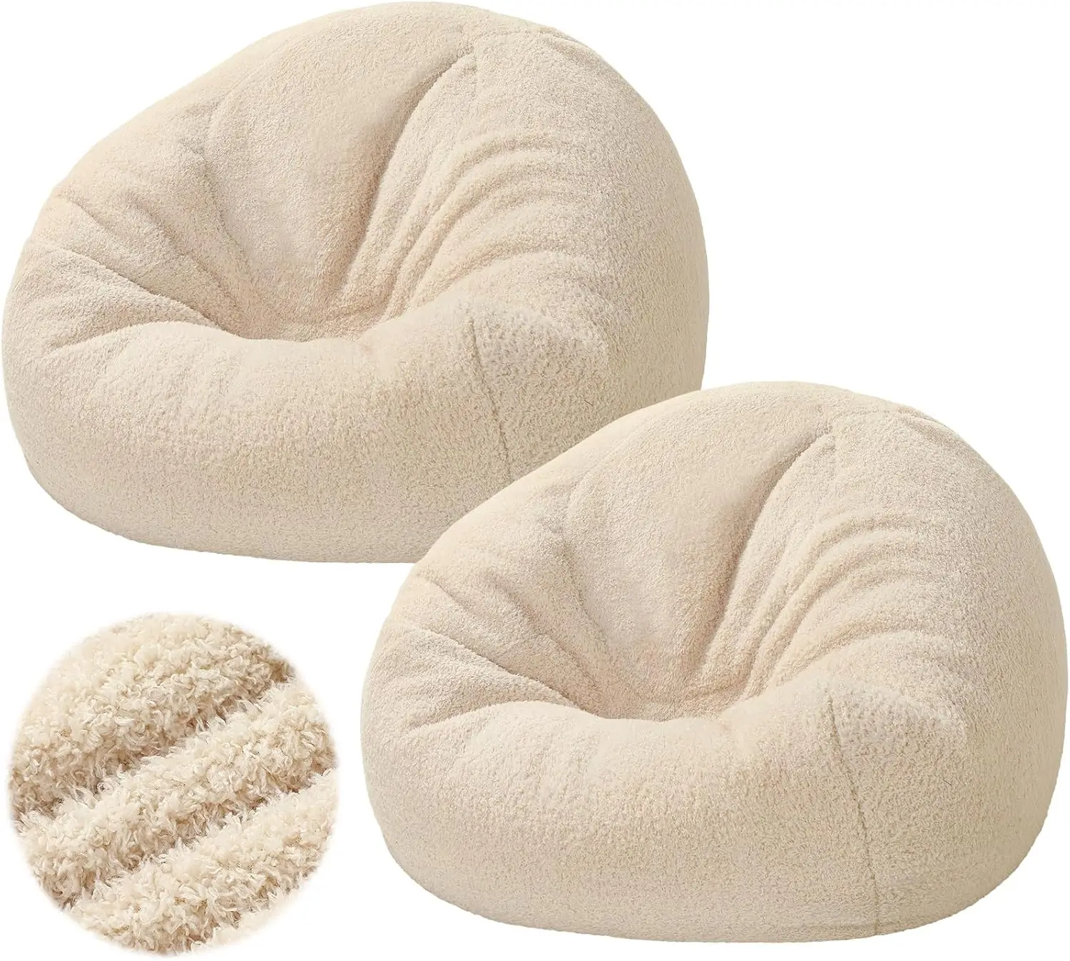 

Two Pack Small White Plush Toy Storage Bean Bag Chair Cover for Adults Soft Zippered Organizer