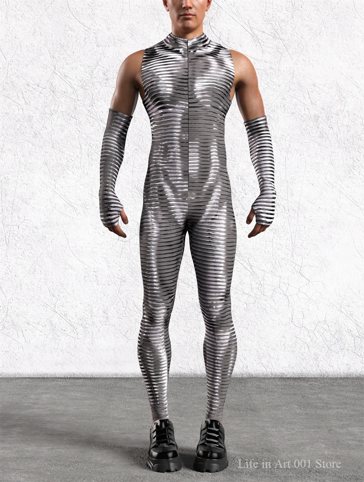 Grau Lininng Männer Frauen Ärmellose Body Punk Halloween Karneval Party Cosplay Strumpfhosen Overall Mit Passenden Handschuhe Strampler