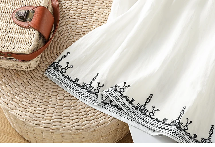 Elegant Ladies O-neck Short Sleeve Summer Cotton Blouses Women Boho Style Holiday Beach Embroidery Top White Navy Blue T-shirt view 6