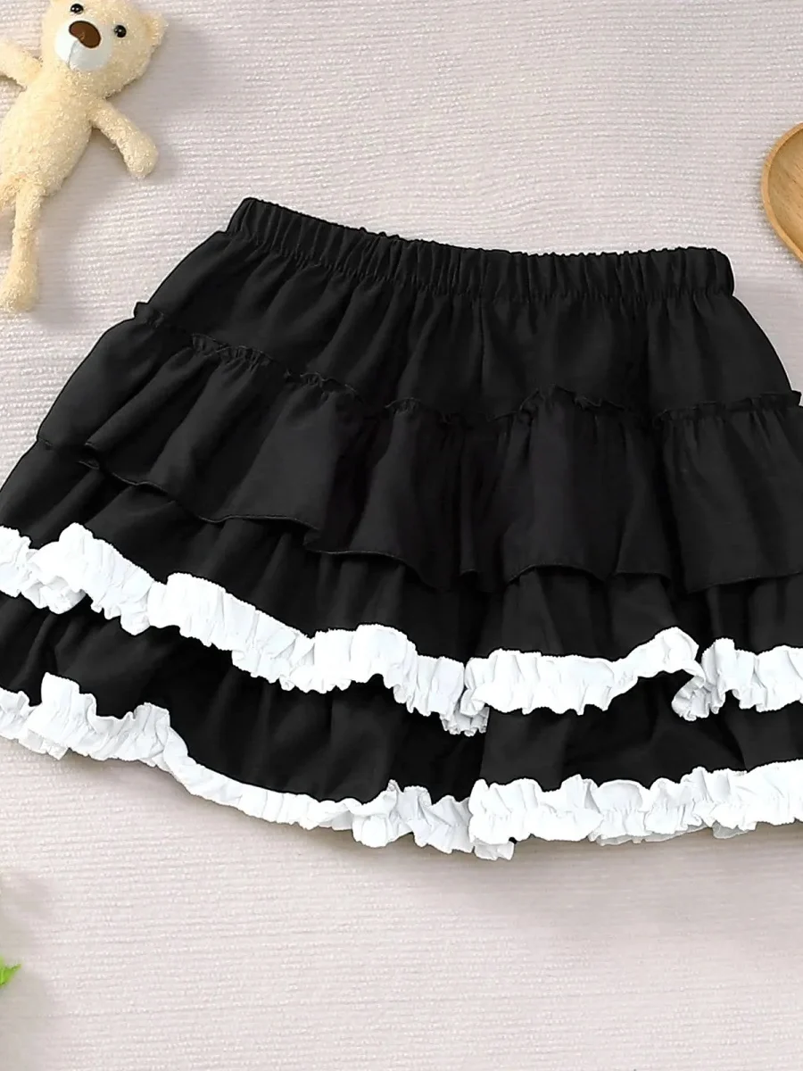 Punk Style High Waist Black Lace Splicing Puffy Short Skirt Women's Half Body Skirt City Commuting Daily Outdoor Polyester Ve...