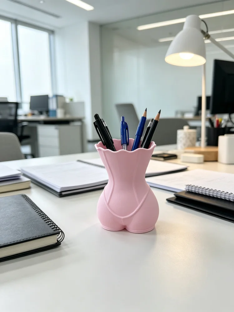 Trendy Cute Pink Human-Shaped Desktop Pen Holder with 3D Printed Corset-Style Design and Wavy Ruffles, Matte Pla Material with Vintage Corset Details, Sweet and Cool Girly Style, Soft and Feminine College-Style Aesthetic, Multifunctional Desktop Storage Box, Stationery Organizer, Makeup Brush Holder for Dressing Table, Office, Dormitory Decoration, Compact Size, Easy to Access, Space-Saving, Solves Desktop Clutter, Perfect Gift for Girlfriend, Best Friend, Girls' Birthday, Valentine's Day, Cute Desktop Gift