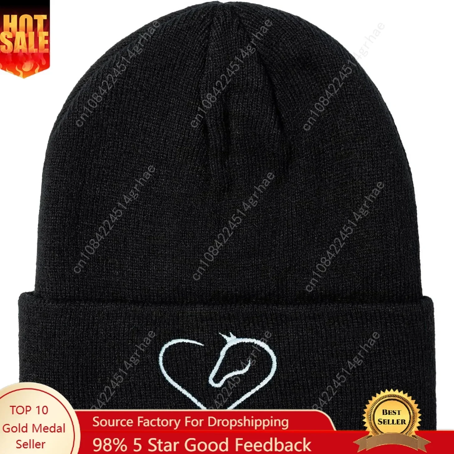 

Horse Beanie Horse Gifts Embroidered Knit Hats Black Beanies for Horse Lovers Women Men