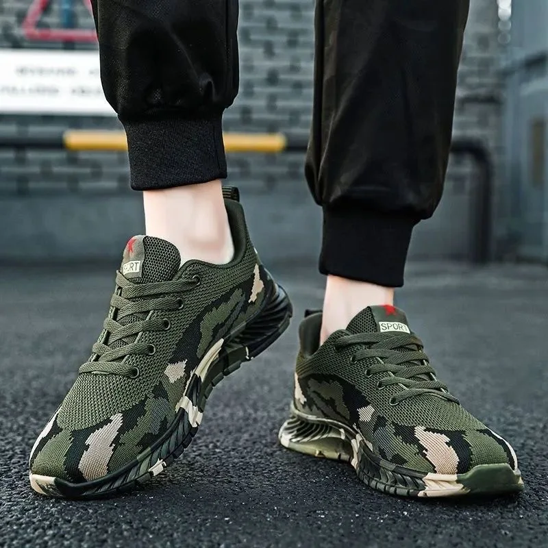 2024 tênis camuflados moda masculina antiderrapante superfície de malha respirável sapatos esportivos ao ar livre sapatos de caminhada leves