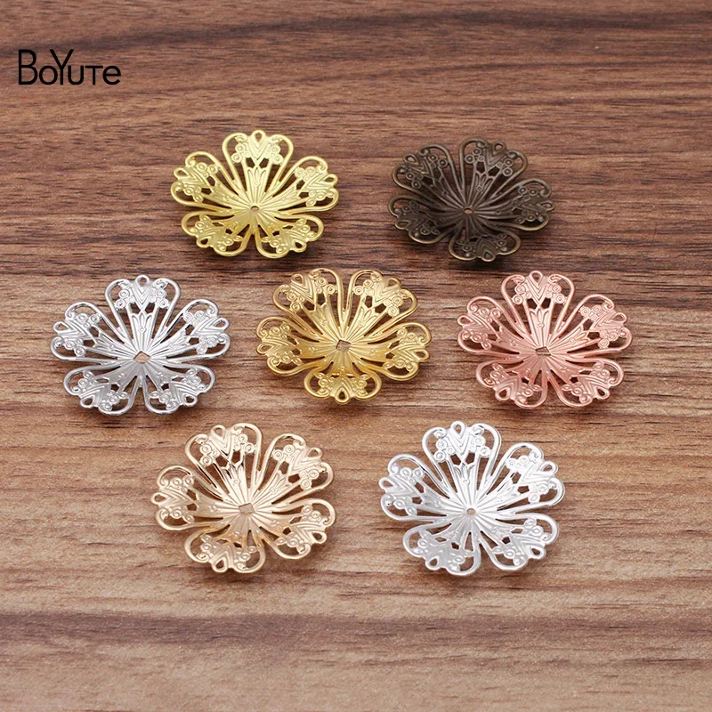 BoYuTe (50 Pieces/Lot) Metal Brass Stamping 32MM Filigree Flower Findings DIY Vintage Jewelry Accessories Handmade Materials