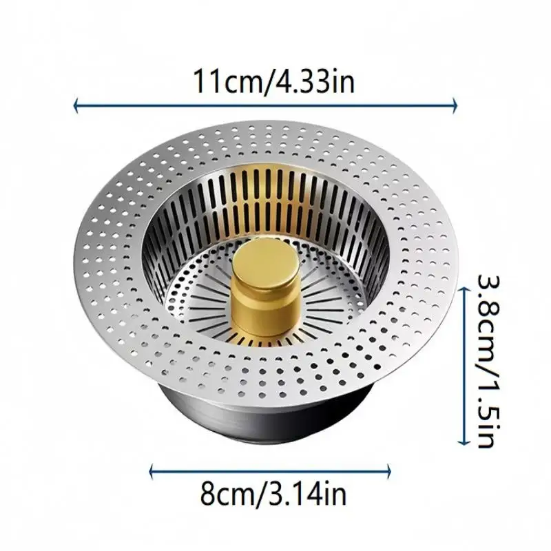 ❤Stainless Steel Kitchen Sink Drain Strainer With Basket Filter Anti Clog Sink Strainer Plug Jump Up Up Sink Stopper Kitchen