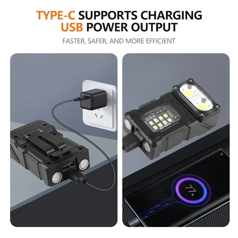 EDC Keychain Flashlight 180° Rotation Magnetic Work Lights Portable Camping Torch Waterproof Emergency Lamp For Fishing Hiking